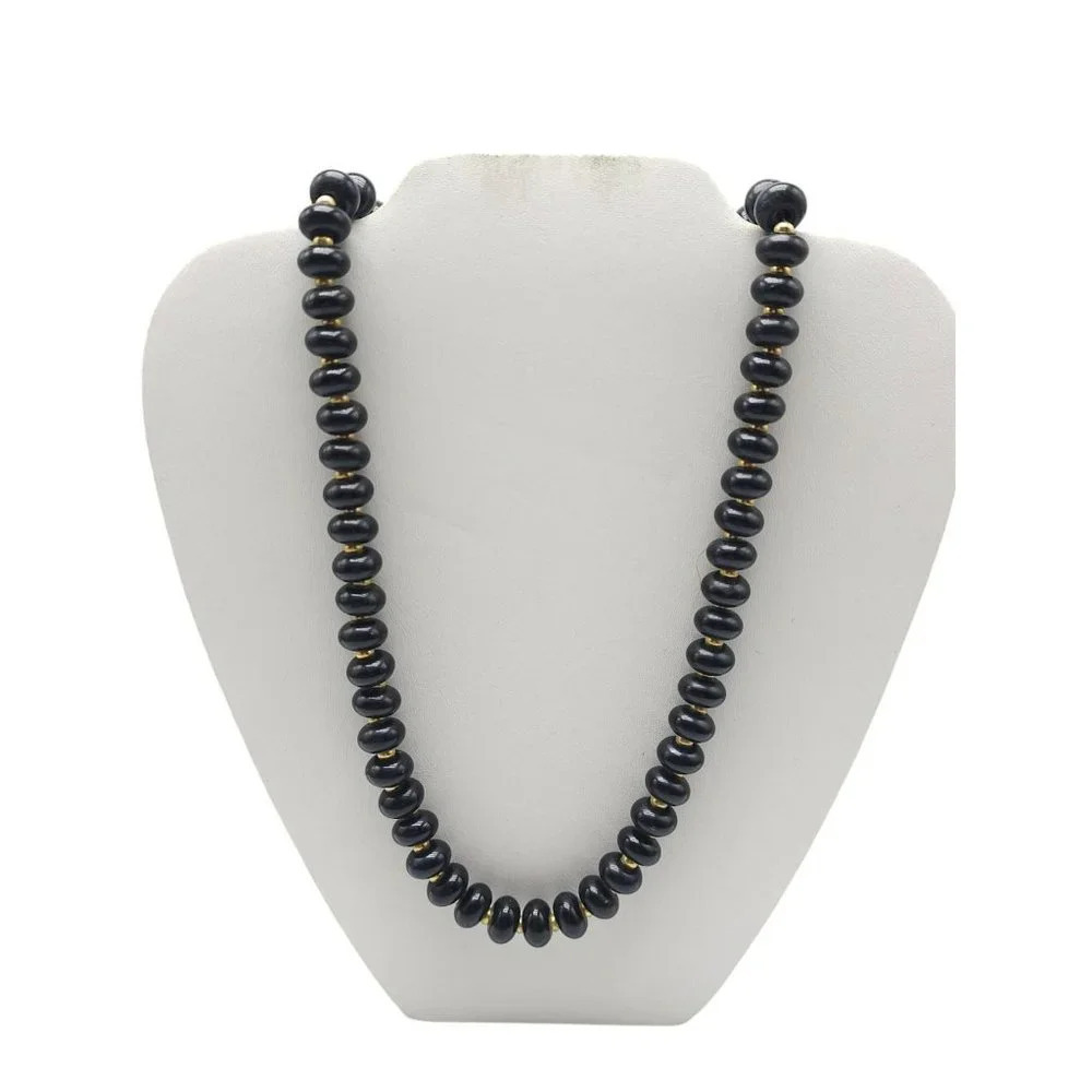Napier Black Gold Bead Necklace Flat Round Beads Chunky Jewelry 24 inches
